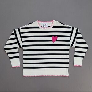 NWT XO KR Kerri Rosenthal Striped Heart Sweater Pink Trim Medium
